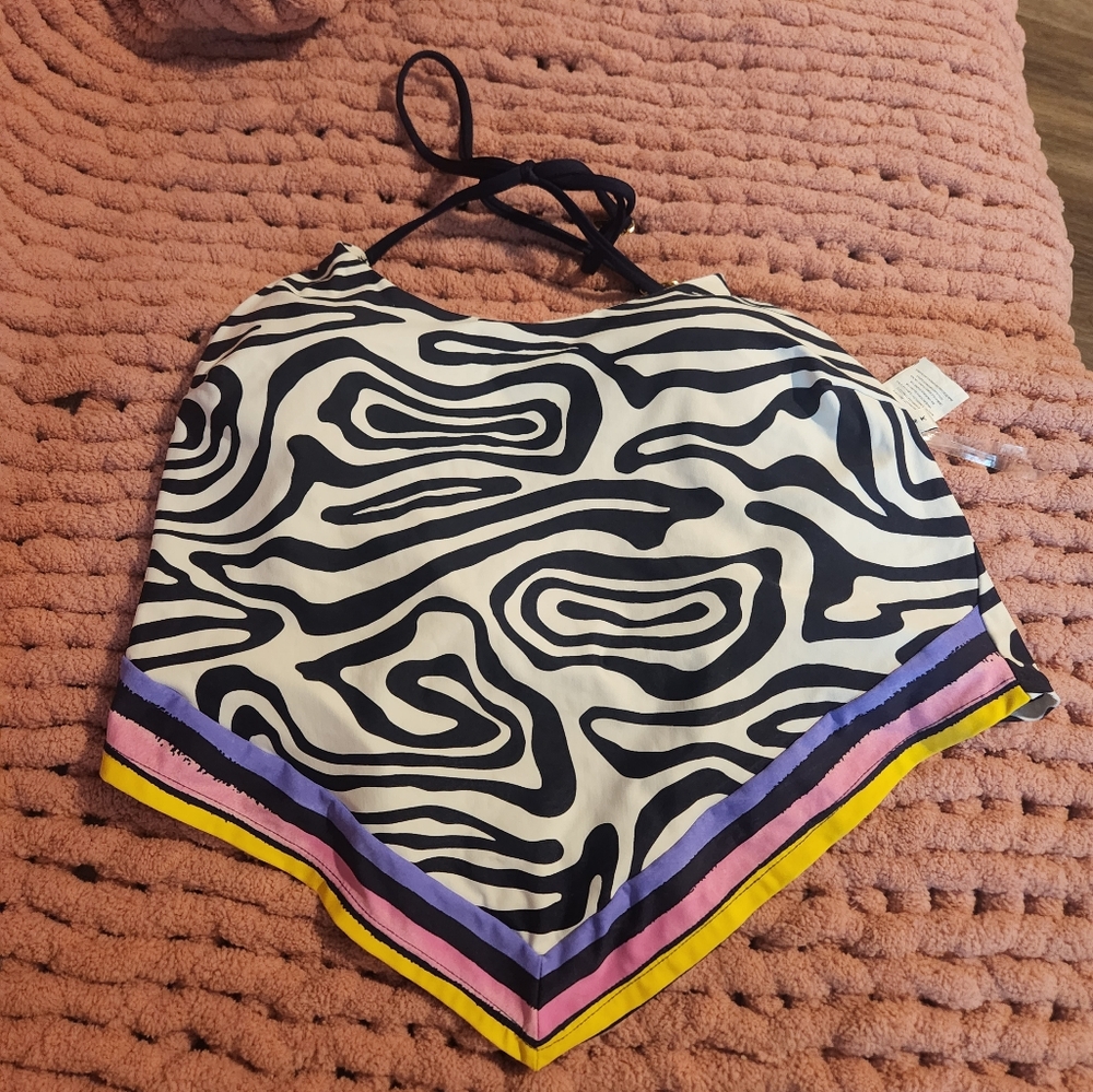 Trina Turk Zebra Print Halter Top with Colorful Trim - Picture 2 of 8